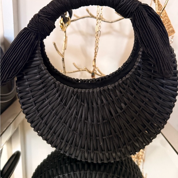 Cult Gaia Woven Rattan & Silk Black Top Handle Mini Bag Gently Used - Picture 9 of 10